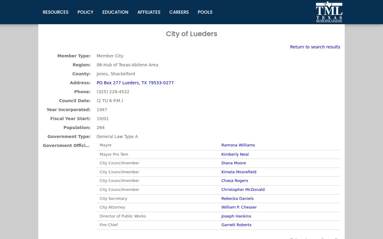 Lueders court records city contact and cross-county directory
