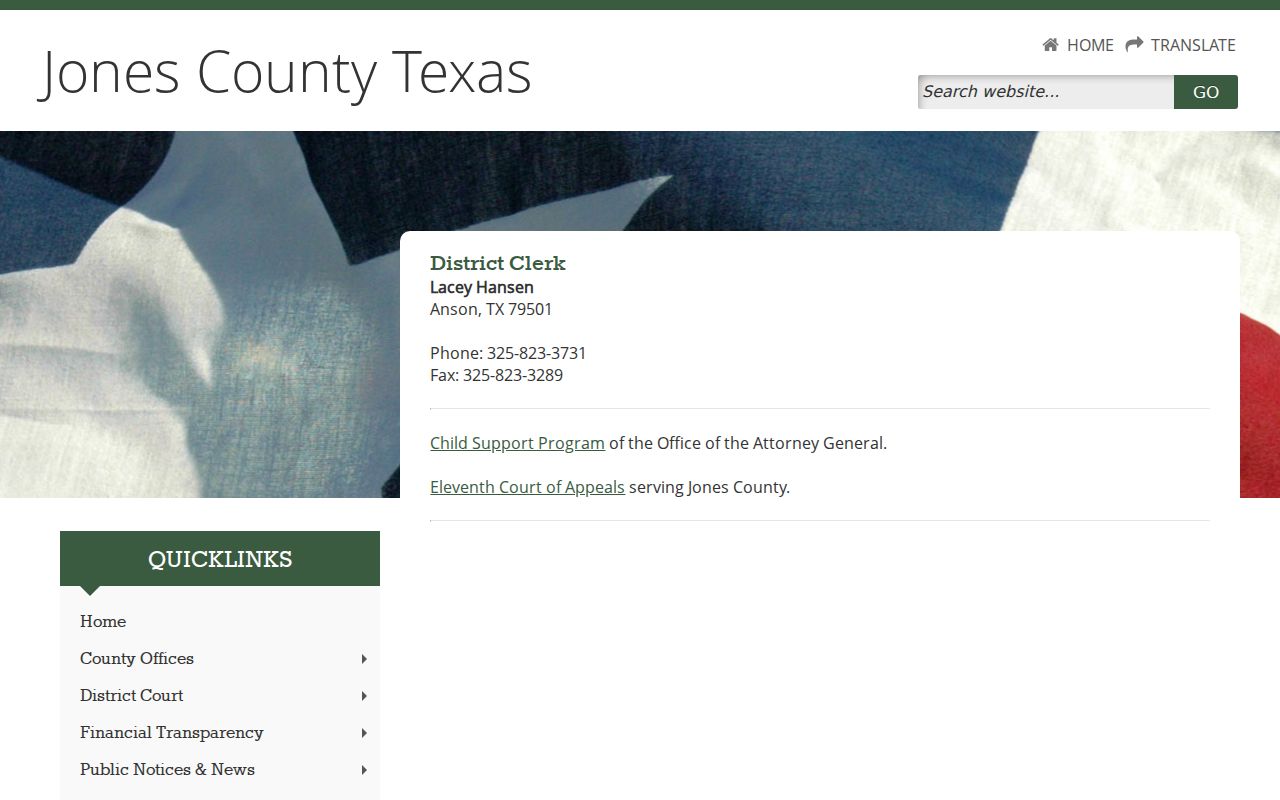 Jones County court case records District Clerk contact